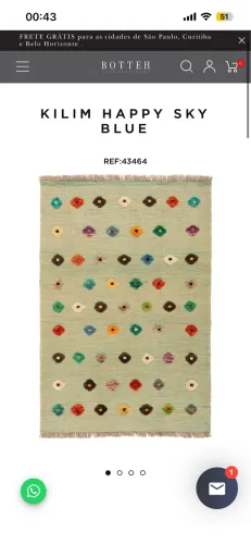 Tapete Kilim Happy Sky Blue Botteh - feito à mão - lã e algodão - 1,49 x 1,00 m
