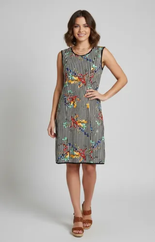 Vestido Curto Estampado Listras e Floral M