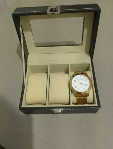 Relógio Mondaine Masculino Dourado Aço Inox + Caixa Porta-Relógios