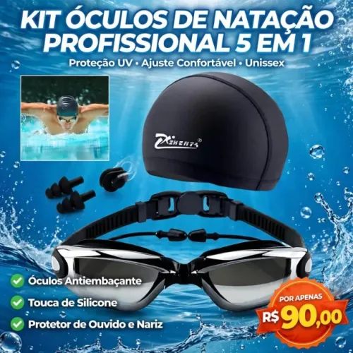 Óculos de Natação Profissional, Kit 5 Em 1 Com Proteção UV