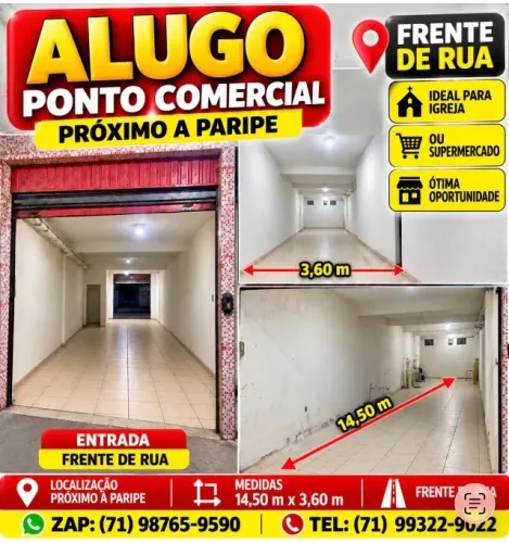 Ponto comercial próximo a paripe frente de rua