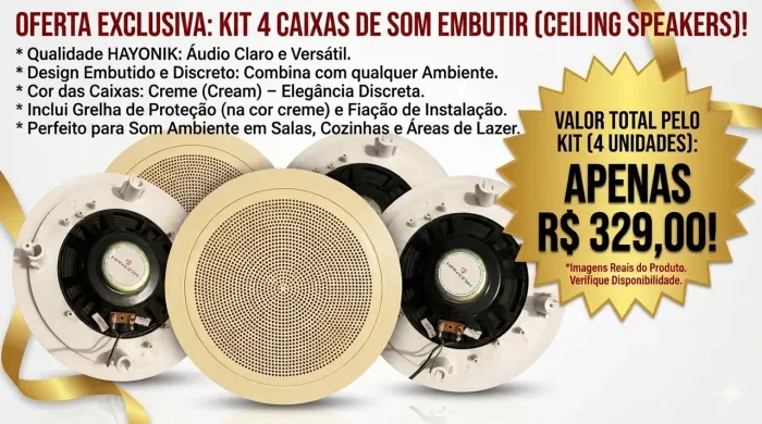 KIT 4 CAIXAS DE SOM EMBUTIR (CEILING SPEAKERS)!