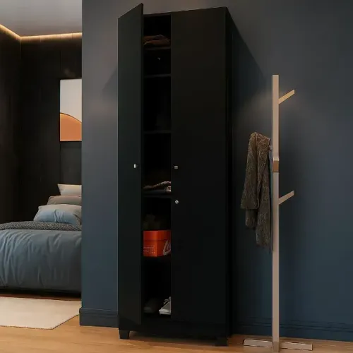 Armário 2 Portas Xangai c/ Chave Preto - Ideal para Escritório