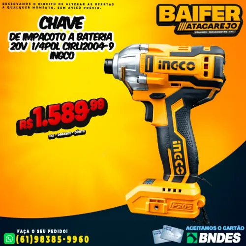 Chave de Impacto 20v Bateria 1/4Pol Cirli2004-9 Ingco