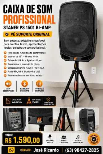 CAIXA DE SOM STANER PS 1501 BI-AMP + TRIPÉ ORIGINAL - Semi Nova