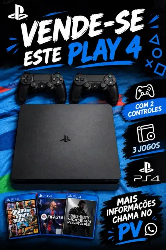 PLAY 4 com 2 controles e 3 jogos