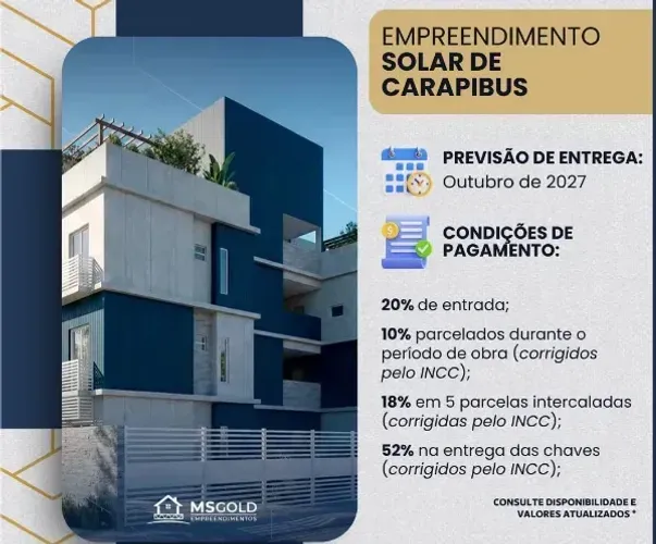 Apartamento Em Carapibus Tipo Flat C/37,64m² 01 Vaga, 1º Andar, Quarto, Sala , cozinha, Ár