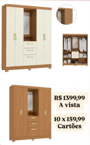 Grande Oferta do Mês Guarda Roupa Com Espelho e Pés!!
