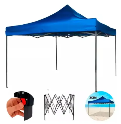 Tenda Gazebo 3x3 Aço Barraca Praia Sanfonada Articulada Cor Azul