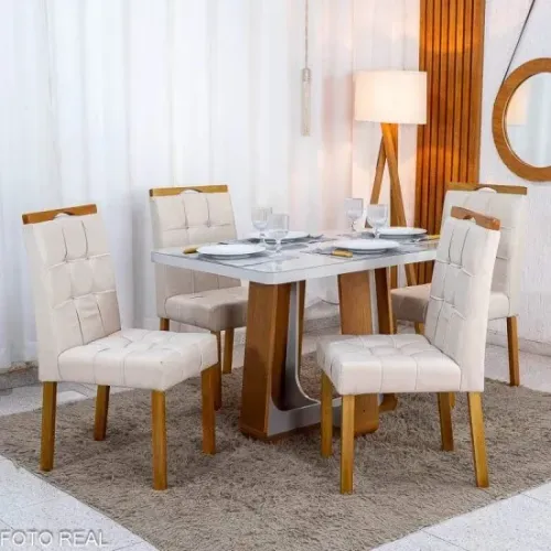 Mesa de Jantar Tóquio 120x80 C/4 Cadeiras em Linho MDF/MDP rf26 S