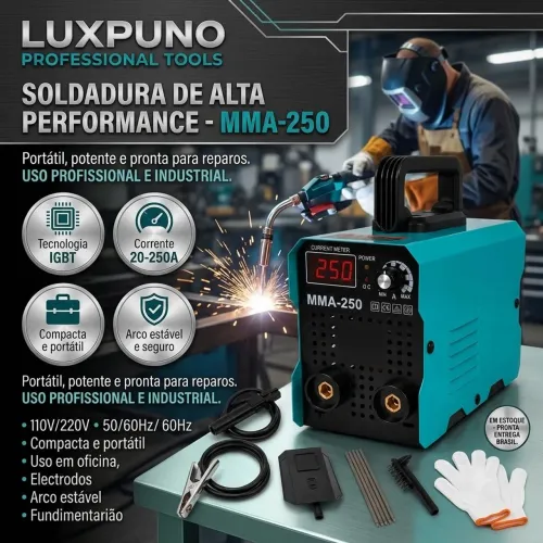MÁQUINA DE SOLDA 250A PROFISSIONAL + KIT COMPLETO | NOVA NA CAIXA