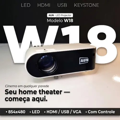 Projetor AUN W18 LED - Com Controle Remoto