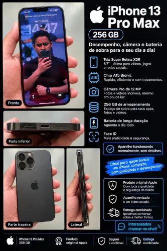 ? iPhone 13 Pro Max 256GB - IMPECÁVEL! (Aceito Troca c/ Volta) ?