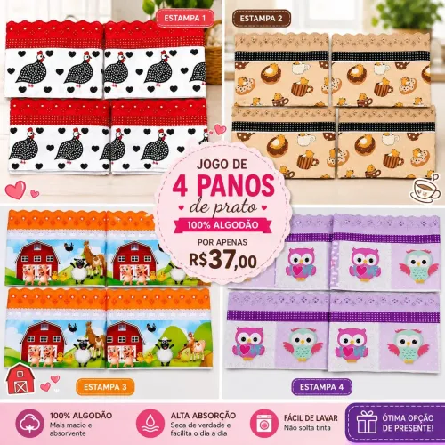 Jogo 4 panos de prato luxo