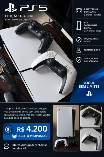 PS5 Digital 825 de memória com dois controles
