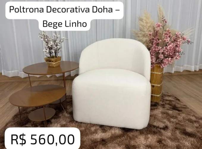 Poltrona decorativa doha - bege linho