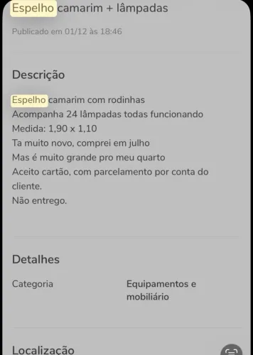 Espelho camarim