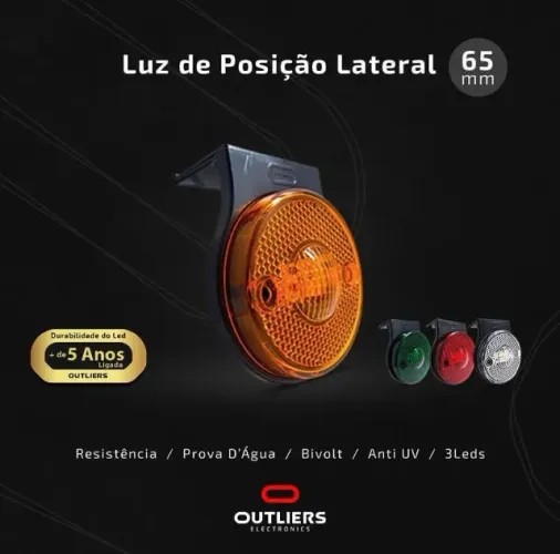 Lanterna Led Lateral 65mm para Caminhão com Suporte - Blindada a prova d'água e com UV