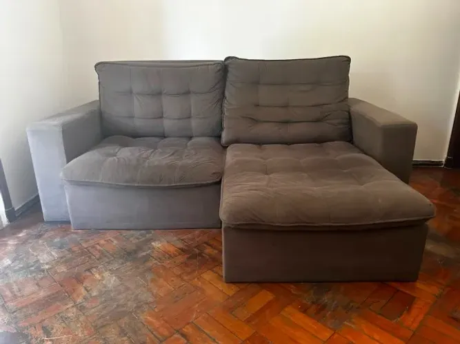 Sofá Retrátil Cinza 2,21m - Muito Confortável! (No precinho)