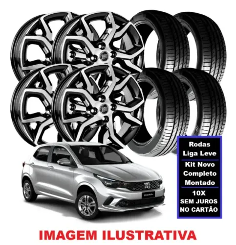 Jogo de Rodas Aro 15 para Fiat Argo, Cronos e Mobi + Pneus Novos 185 x 60 R15_Aceito Cartã