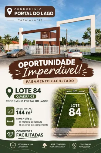 Lote 144m à venda no Portal do Lago em Itabaiana SE