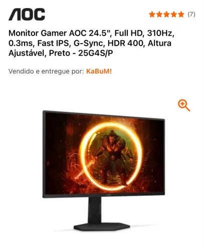 Monitor Gamer AOC 24.5" 310Hz (NF e Garantia)
