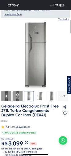 Geladeira Eletrolux Frost Free 371L turbo - ÚNICA DONA venda por mudança