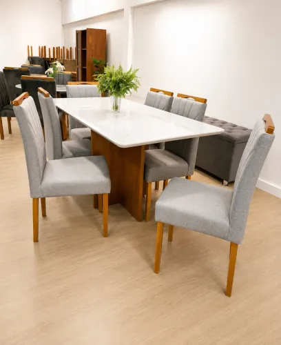 Conjunto Mesa de Jantar com 6 Cadeiras - MEDIDAS 180x90