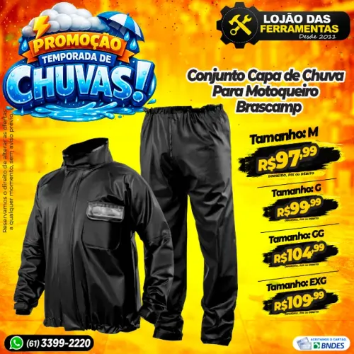 Conjunto Capa de Chuva Para Motoqueiro GG ou G Brascamp