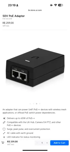 Injetor / Fonte PoE++ 60W Ubiquiti