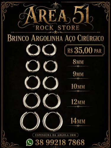 Brinco aço cirúrgico 316l antialérgico argola