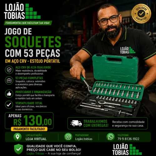 Jogo De Soquetes Com 53 Peças Em Aço Crv - Estojo Portátil