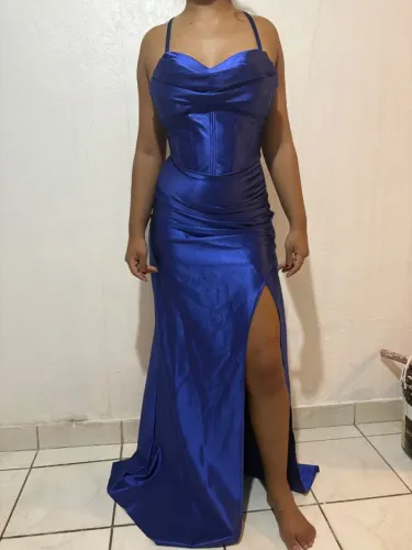 Vestido de Festa Longo Azul Royal com Fenda