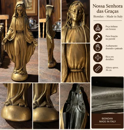 Nossa Senhora das Graças em bronze - Biondan, Made in Italy - peça de parede