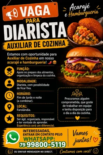 Vaga imediata para diarista 