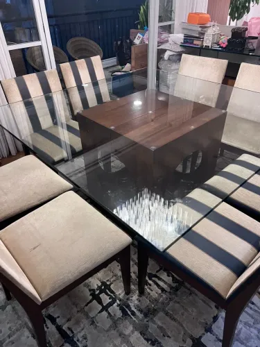 Conjunto de Mesa de 8 lugares- Quadrada - Base Sierra