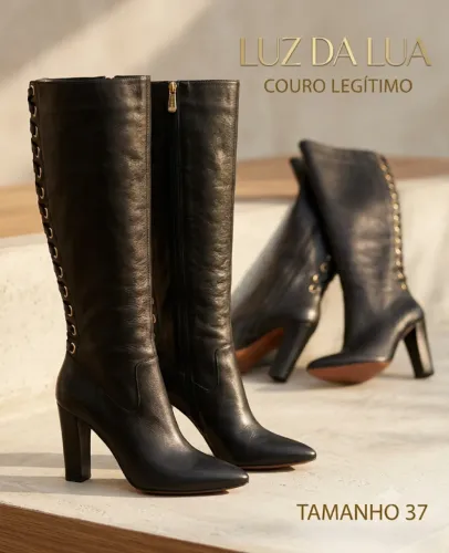 Bota Luz da Lua Couro Legítimo - Over the knee e detalhe na amarração tam. 38