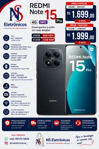 Note 15 PRO 4G NFC 256+08 Novo Garantia Entregamos