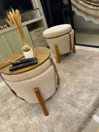 Puff baú decorativo em linho