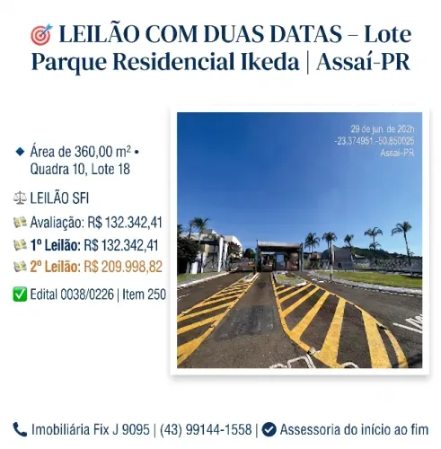 Imóvel com localização privilegiada ? Terreno no Parque Resid. Ikeda, Assai - PR, Nº 00, 3
