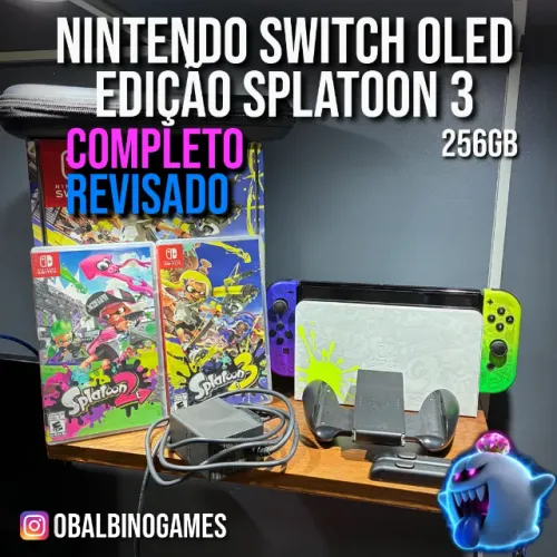 Nintendo Switch OLED - Splatoon 3, Completo e Desbloqueado.