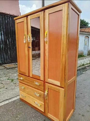 GUARDA ROUPA DE SOLTEIRO MADEIRA TATAJUBA COMPLETO COM ESPELHO