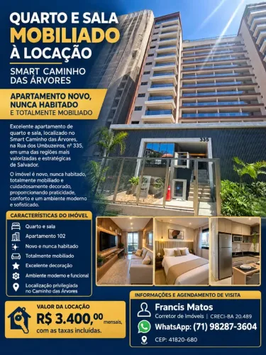 ALUGO QUARTO E SALA MOBILIADO À LOCAÇÃO | SMART CAMINHO DAS ÁRVORES