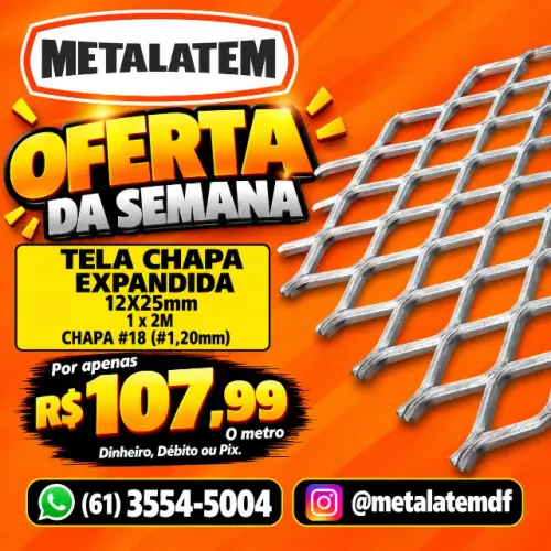 Tela Chapa Expandida 12x25mm 1x2m Chapa #18 (1,20mm) Vendido por metro