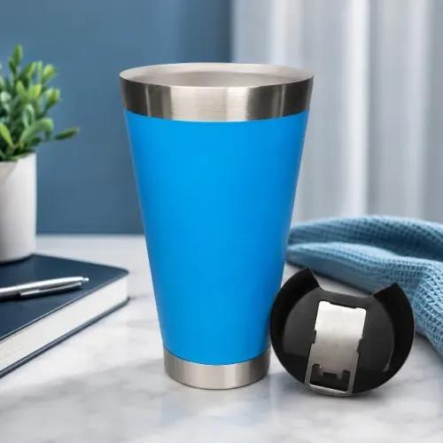 Copo Térmico Com tampa Cerveja Chopp Inox Café Água 473 Ml Azul