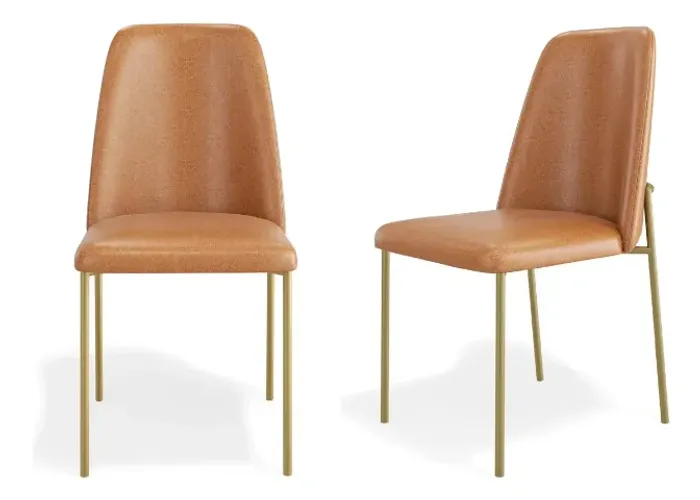 Kit 2 Cadeiras Lucy Estofadas Couro PU Caramelo - Aço Dourado | Modernas e Elegantes