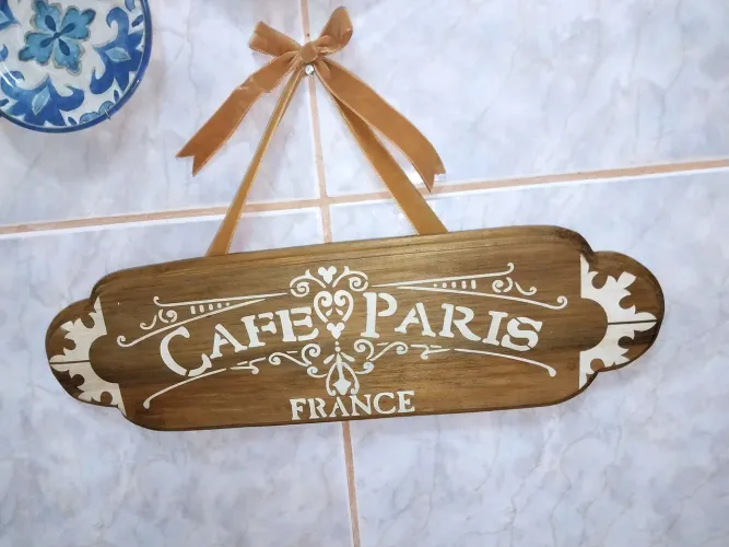 Placa Decorativa Artesanal Farmhouse Café Paris