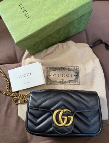 Bolsa Gucci marmont super mini couro preto nova 