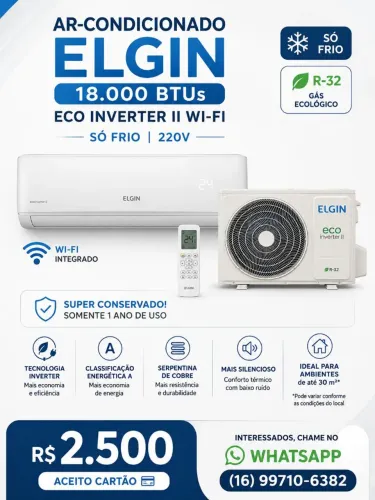 Ar Elgin 18.000 BTUs - pouco usado