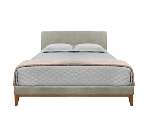 Cama de Casal Modelo Thai Prima Linea Madeira Cabeceira Estofada Design Resistente Cinza